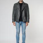Marlon zip biker leather jacket Graphite Front