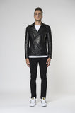 Marlon zip biker leather jacket Jet Front