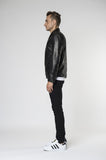 Marlon zip biker leather jacket Jet side